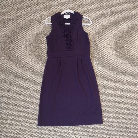 Julian Taylor Plum Sleeveless Knee Length Pencil Ruffle Dress sz 10 - Picture 3 of 4
